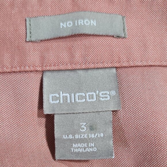 Chico's No Iron 100% Cotton Coral Salmon Pink Button-Up Shirt Capsule - Picture 7 of 8